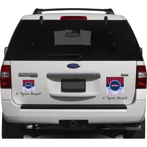 Classic Anchor & Stripes Personalized Square Car Magnets on Ford Explorer