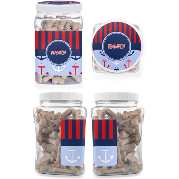 Classic Anchor & Stripes Pet Treat Jar - Multiple Angles
