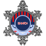 Classic Anchor & Stripes Vintage Snowflake Ornament (Personalized)