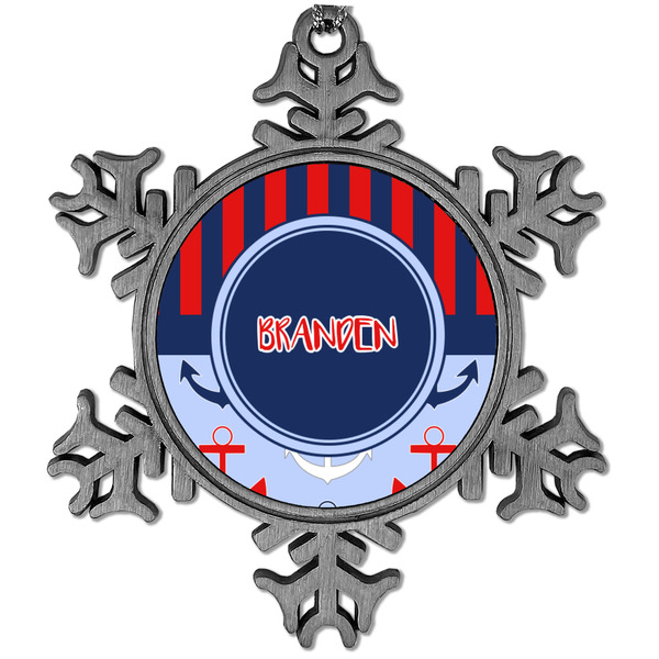 Custom Classic Anchor & Stripes Vintage Snowflake Ornament (Personalized)
