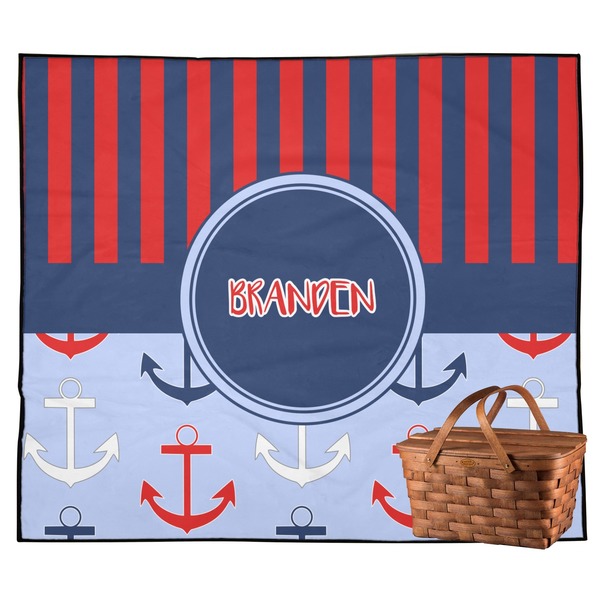 Custom Classic Anchor & Stripes Outdoor Picnic Blanket (Personalized)