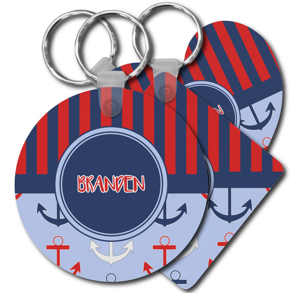 Custom Classic Anchor & Stripes Plastic Keychain (Personalized)