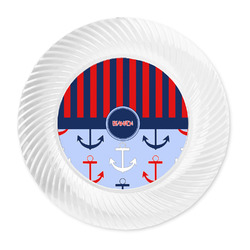 Classic Anchor & Stripes Plastic Party Dinner Plates - 10" (Personalized)