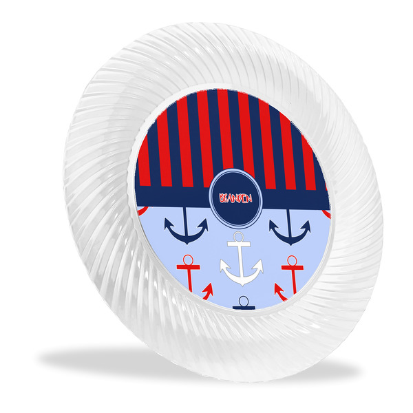 Custom Classic Anchor & Stripes Plastic Party Dinner Plates - 10" (Personalized)