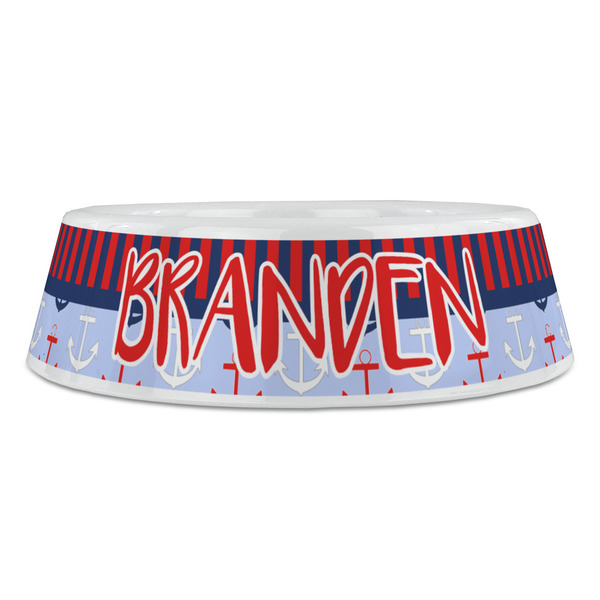 Classic Anchor & Stripes Plastic Pet Bowls - Large - FRONT