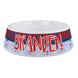 Classic Anchor & Stripes Plastic Dog Bowl - Large (Personalized)