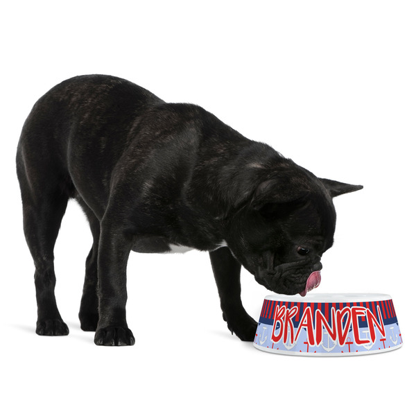 Classic Anchor & Stripes Plastic Pet Bowls - Medium - LIFESTYLE