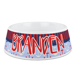 Classic Anchor & Stripes Plastic Dog Bowl (Personalized)
