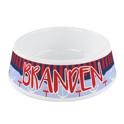 Classic Anchor & Stripes Plastic Dog Bowl - Small (Personalized)