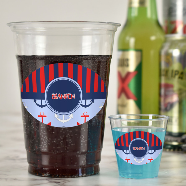 Classic Anchor & Stripes Plastic Shot Glasses - In Context