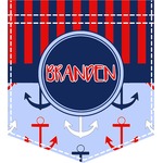 Classic Anchor & Stripes Iron On Faux Pocket (Personalized)