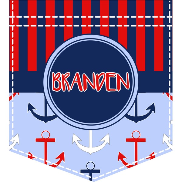 Custom Classic Anchor & Stripes Iron On Faux Pocket (Personalized)