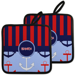 Classic Anchor & Stripes Pot Holders - Set of 2 w/ Name or Text