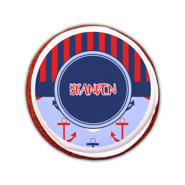 Classic Anchor & Stripes Printed Icing Circle - Small - On Cookie