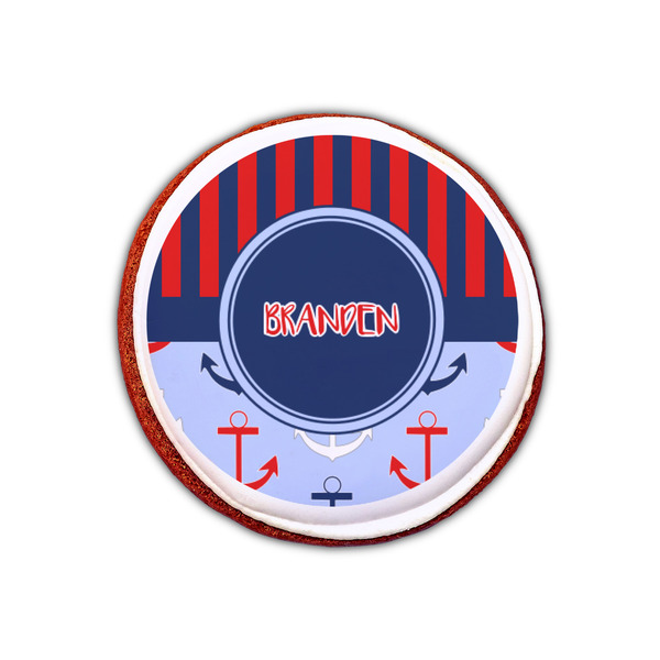 Classic Anchor & Stripes Printed Icing Circle - XSmall - On Cookie