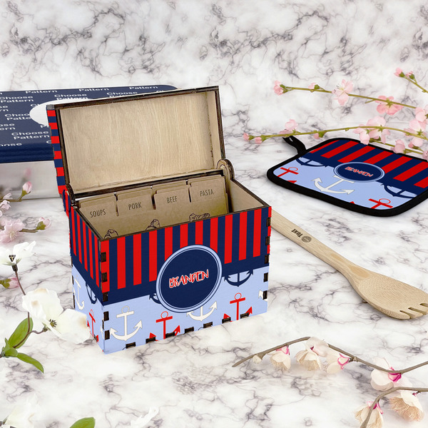 Classic Anchor & Stripes Recipe Box - Full Color - In Context