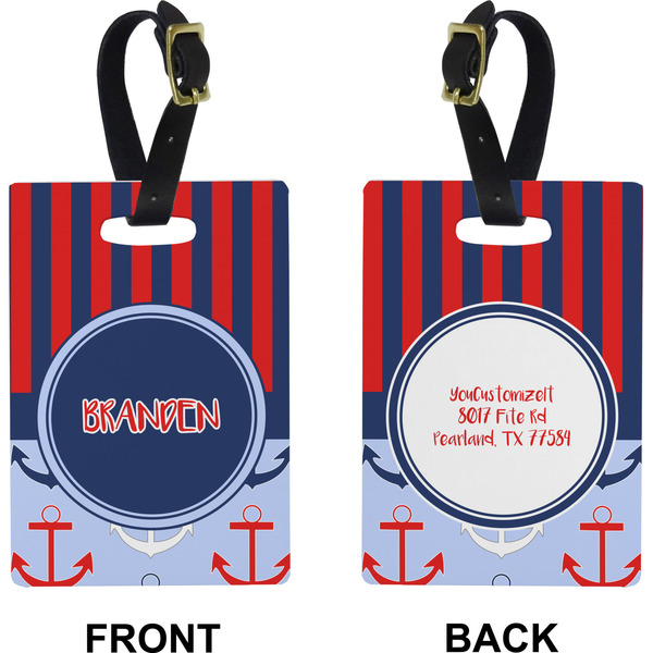 Classic Anchor & Stripes Rectangle Luggage Tag (Front + Back)