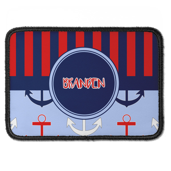 Custom Classic Anchor & Stripes Iron On Rectangle Patch w/ Name or Text