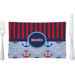 Classic Anchor & Stripes Rectangular Glass Lunch / Dinner Plate - Single or Set (Personalized)