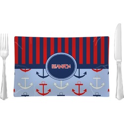 Classic Anchor & Stripes Rectangular Glass Lunch / Dinner Plate - Single or Set (Personalized)