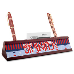 Classic Anchor & Stripes Red Mahogany Nameplate with Business Card Holder (Personalized)
