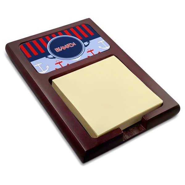 Custom Classic Anchor & Stripes Red Mahogany Sticky Note Holder (Personalized)