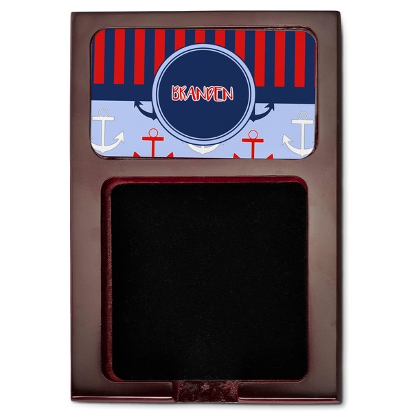 Classic Anchor & Stripes Red Mahogany Sticky Note Holder - Flat
