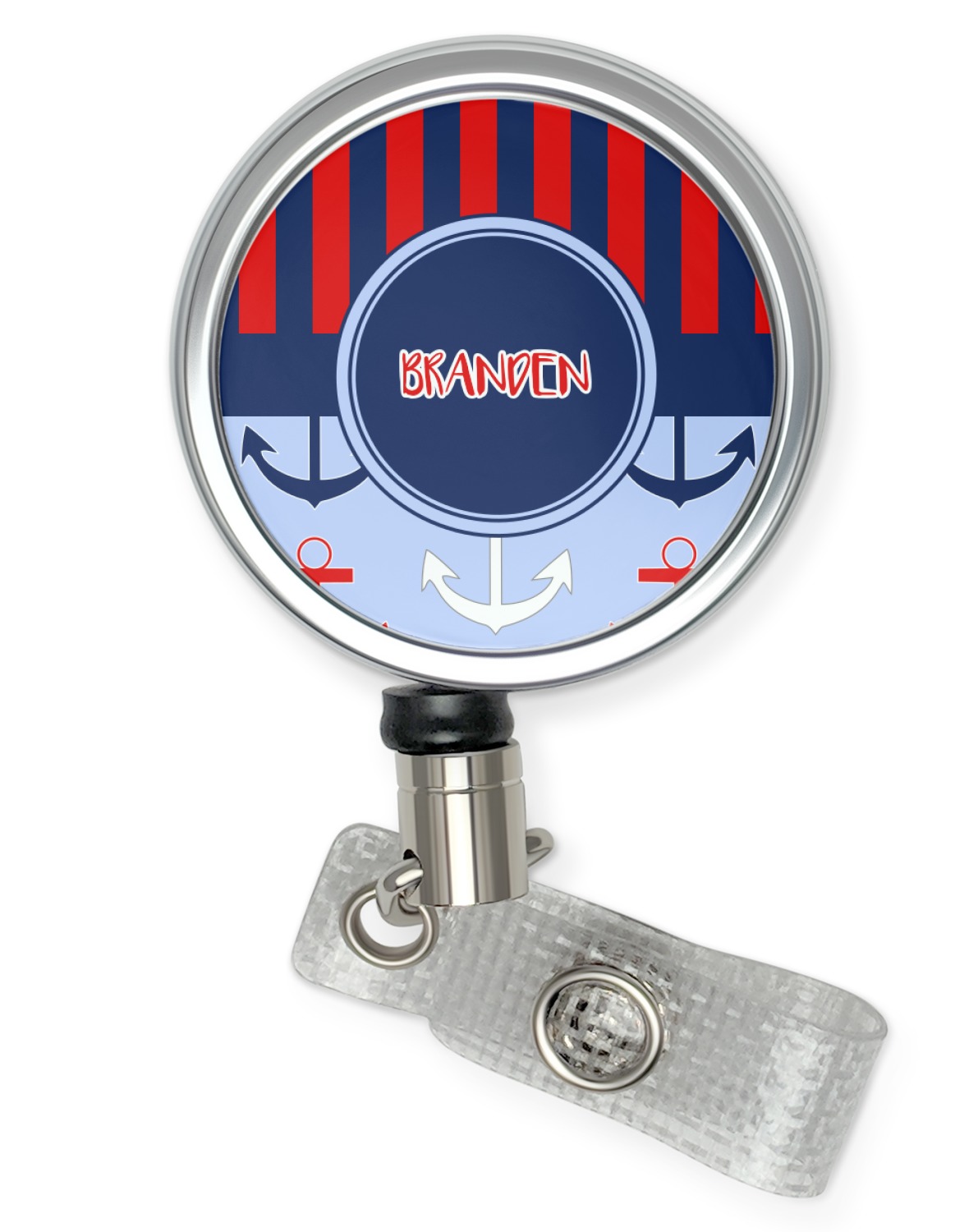 Custom Classic Anchor & Stripes Retractable Badge Reel (Personalized)