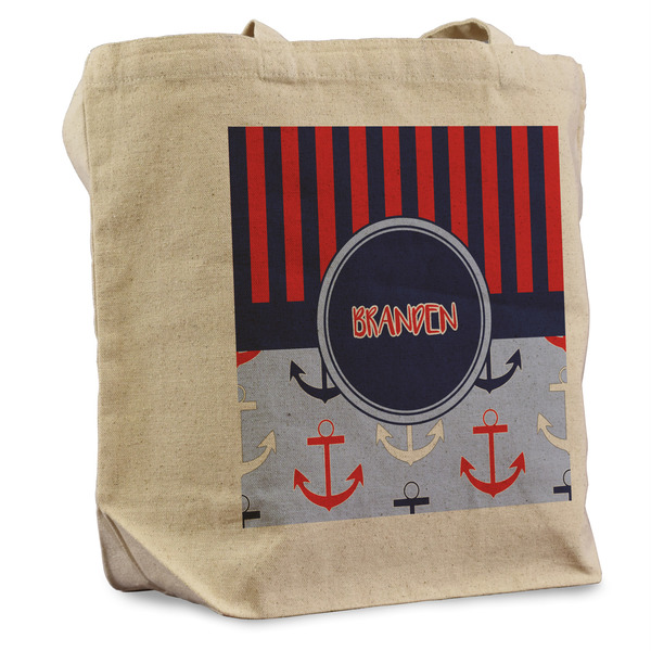 Custom Classic Anchor & Stripes Reusable Cotton Grocery Bag (Personalized)