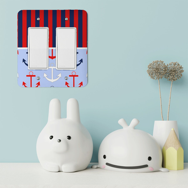 Classic Anchor & Stripes Rocker Light Switch Covers - Double - IN CONTEXT