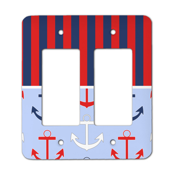Custom Classic Anchor & Stripes Rocker Style Light Switch Cover - Two Switch