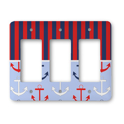 Classic Anchor & Stripes Rocker Style Light Switch Cover - Three Switch