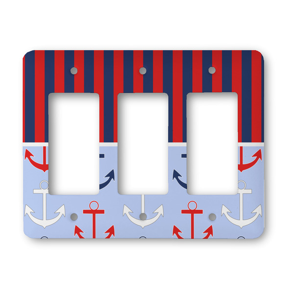 Custom Classic Anchor & Stripes Rocker Style Light Switch Cover - Three Switch