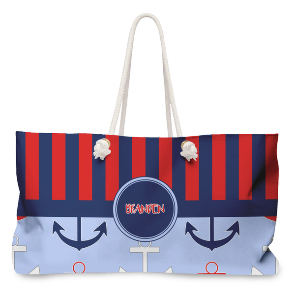 Custom Classic Anchor & Stripes Large Tote Bag with Rope Handles (Personalized)