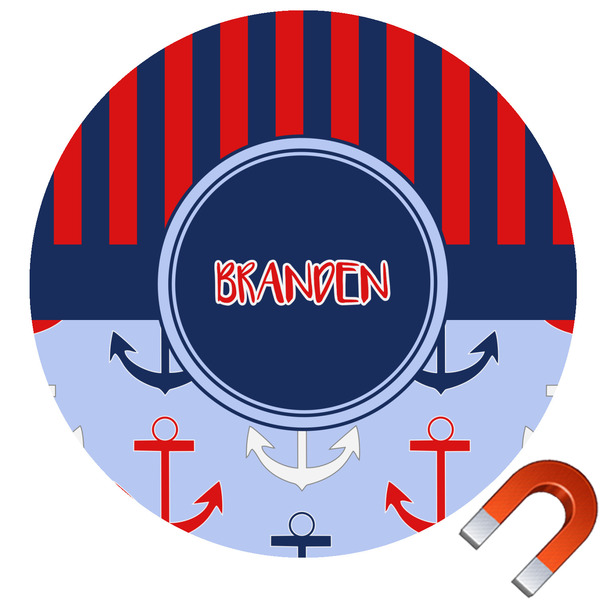 Custom Classic Anchor & Stripes Round Car Magnet - 6" (Personalized)