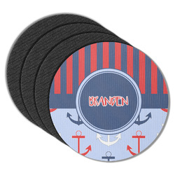 Classic Anchor & Stripes Round Rubber Backed Coasters - Set of 4 (Personalized)