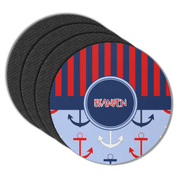 Classic Anchor & Stripes Round Rubber Backed Coasters - Set of 4 (Personalized)
