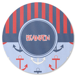Classic Anchor & Stripes Round Rubber Backed Coaster (Personalized)