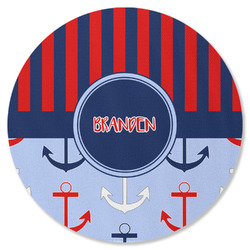 Classic Anchor & Stripes Round Rubber Backed Coaster (Personalized)