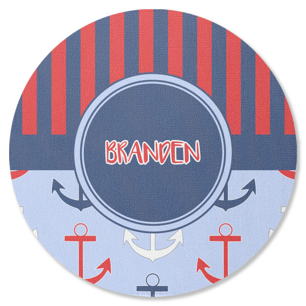 Custom Classic Anchor & Stripes Round Rubber Backed Coaster (Personalized)