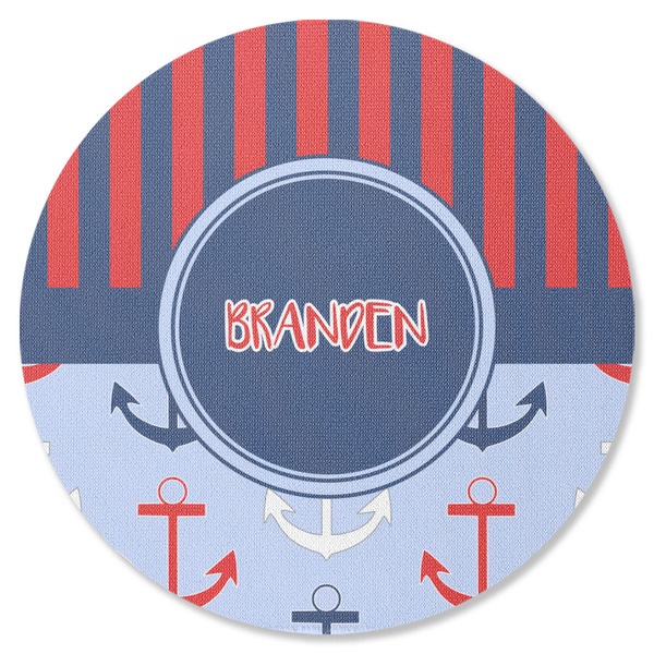 Classic Anchor & Stripes Round Coaster Rubber Back - Single
