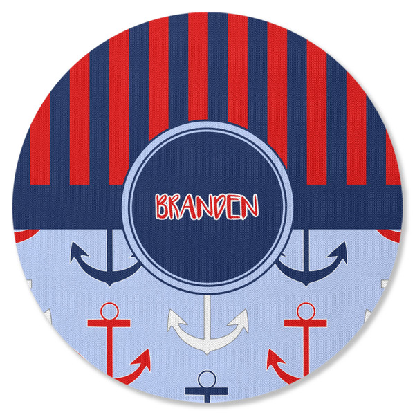 Custom Classic Anchor & Stripes Round Rubber Backed Coaster (Personalized)