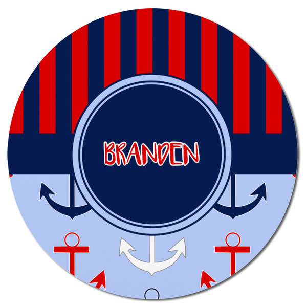 Classic Anchor & Stripes Round Fridge Magnet - FRONT