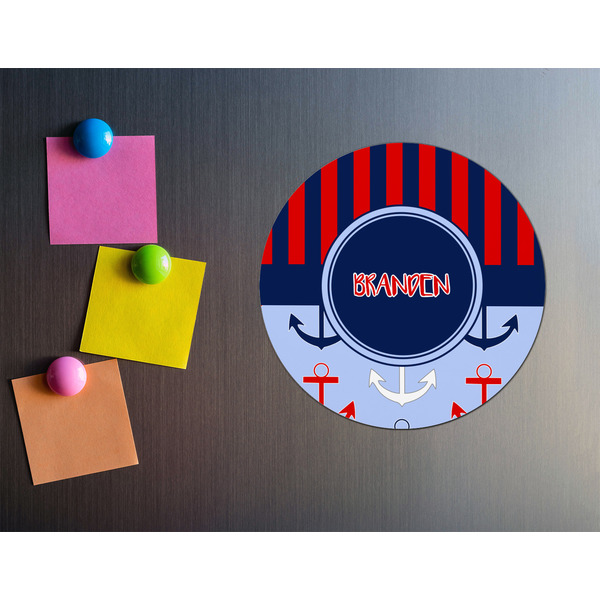 Classic Anchor & Stripes Round Fridge Magnet - LIFESTYLE