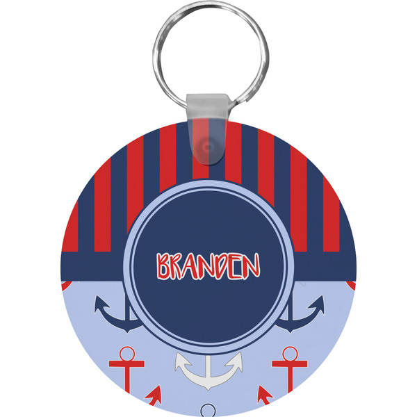 Custom Classic Anchor & Stripes Round Plastic Keychain (Personalized)