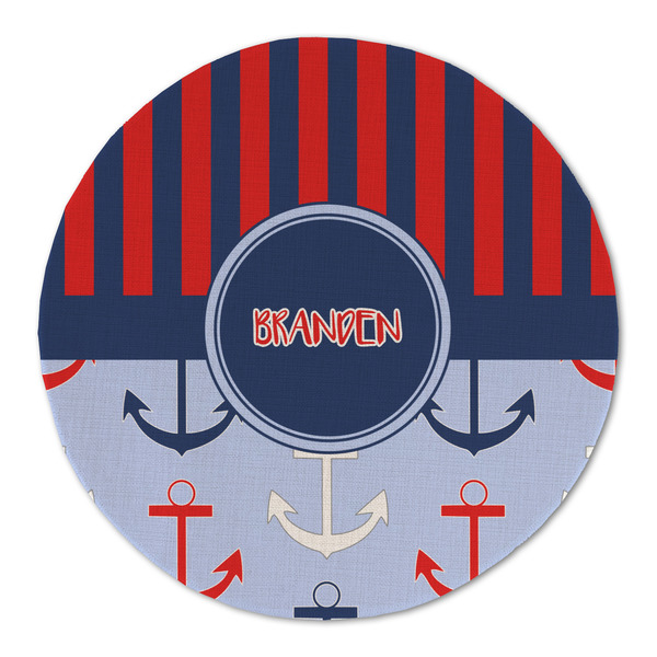Classic Anchor & Stripes Round Linen Placemats - FRONT (Double Sided)