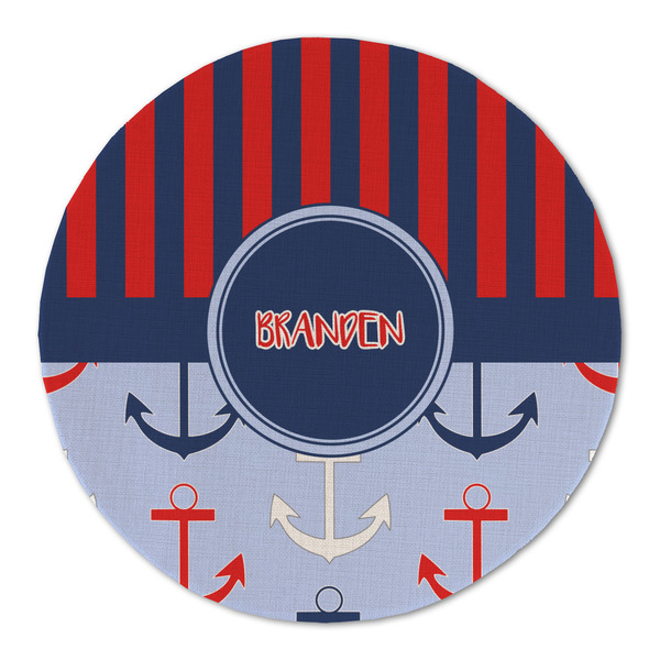 Custom Classic Anchor & Stripes Round Linen Placemat (Personalized)