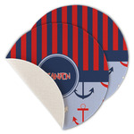 Classic Anchor & Stripes Round Linen Placemat - Single Sided - Set of 4 (Personalized)