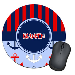 Classic Anchor & Stripes Round Mouse Pad (Personalized)