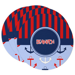Classic Anchor & Stripes Round Paper Coasters w/ Name or Text